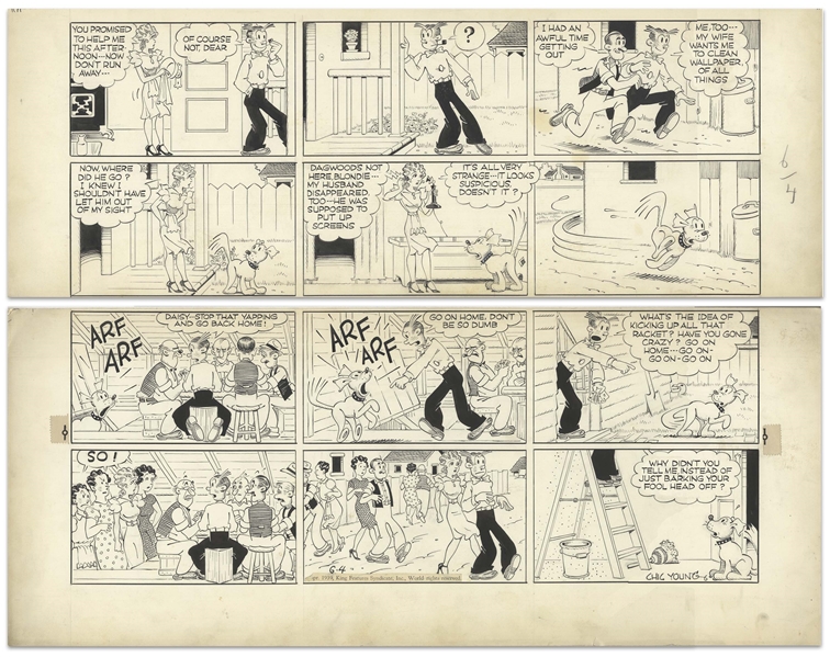 Chic Young Hand-Drawn ''Blondie'' Sunday Comic Strip From 1939 -- Featuring Blondie, Dagwood & the Woodleys